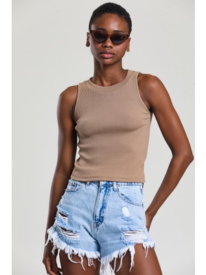 Catspy Kadın Halter Yaka Fitilli Crop Bluz