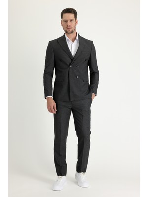Kiğılı Slim Fit Çizgili Kruvaze Takım Elbise