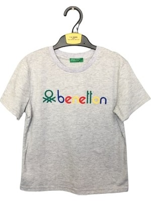 Benetton Yazı Baskılı Gri T-Shirt