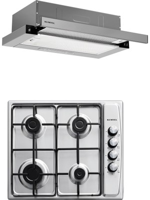Kumtel Inox 2 Li Ankastre Set (Ocak-Aspiratör) 4 Gözü Gazlı Modern Mutfak Uyumlu