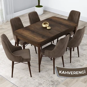 Concept Lia Serisi,80 x 132 cm Açılabilir Mutfak Masa Takımı, Barok Ahşap Desen Masa 6 Sandalye