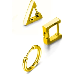 The Collection 3 Adet Set Gold Üçgen Kare Daire Geometri Cerrahi Çelik Küpe