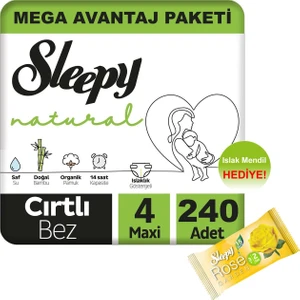 Natural Bebek Bezi Mega Avantaj Paketi 4 Numara 240'LI 7 - 14 kg + Islak Mendil