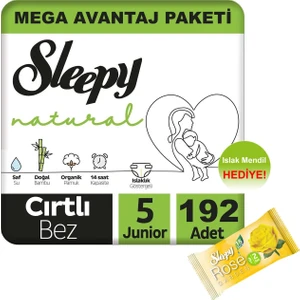 Natural Bebek Bezi Mega Avantaj Paketi 5 Numara 192'LI  11 - 18 kg + Islak Mendil