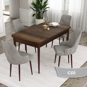 Concept Ram Serisi, 80 x 132 cm Açılabilir Masa Takımı, Barok Ahşap Desen Masa 4 Sandalye