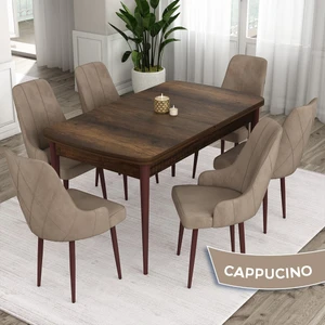 Concept Ram Serisi, 80 x 132 cm Açılabilir Masa Takımı, Barok Ahşap Desen Masa 6 Sandalye