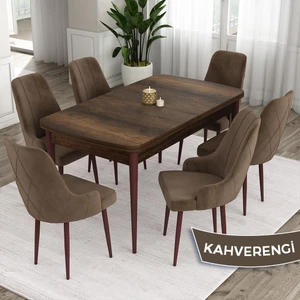 Concept Ram Serisi, 80 x 132 cm Açılabilir Masa Takımı, Barok Ahşap Desen Masa 6 Sandalye