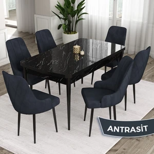 Concept Ram Serisi, 80 x 132 cm Açılabilir Masa Takımı,siyah Mermer Desen Masa 6 Sandalye
