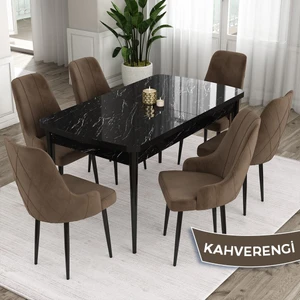 Concept Ram Serisi, 80 x 132 cm Açılabilir Masa Takımı,siyah Mermer Desen Masa 6 Sandalye