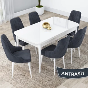 Concept Lia Serisi, 80 x 132 cm Açılabilir Mutfak Masa Takımı, Beyaz Masa 6 Sandalye