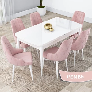 Concept Lia Serisi, 80 x 132 cm Açılabilir Mutfak Masa Takımı, Beyaz Masa 6 Sandalye