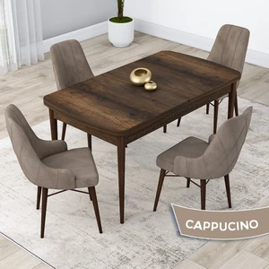 Concept Lia Serisi, 80 x 132 cm Açılabilir Mutfak Masa Takımı, Beyaz Masa Ceviz Ayak 4 Sandalye