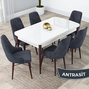 Concept Lia Serisi, 80 x 132 cm Açılabilir Mutfak Masa Takımı, Beyaz Masa Ceviz Ayak 6 Sandalye