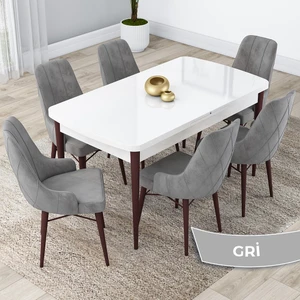 Concept Lia Serisi, 80 x 132 cm Açılabilir Mutfak Masa Takımı, Beyaz Masa Ceviz Ayak 6 Sandalye