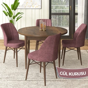 Concept Rox Serisi, Yuvarlak Mutfak Masa Takımı, Barok Ahşap Desen Masa ve 4 Sandalye