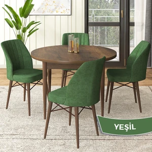 Concept Rox Serisi, Yuvarlak Mutfak Masa Takımı, Barok Ahşap Desen Masa ve 4 Sandalye