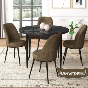 Concept Tor Serisi,  Yuvarlak Mutfak Masa Takımı, Siyah Mermer Desen Masa ve 4 Sandalye