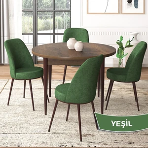 Concept Tor Serisi, Yuvarlak Mutfak Masa Takımı, Barok Ahşap Desen Masa ve 4 Sandalye