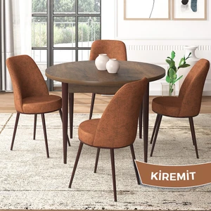 Concept Tor Serisi, Yuvarlak Mutfak Masa Takımı, Barok Ahşap Desen Masa ve 4 Sandalye