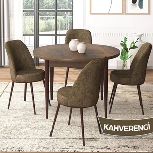 Concept Tor Serisi, Yuvarlak Mutfak Masa Takımı, Barok Ahşap Desen Masa ve 4 Sandalye