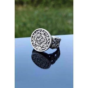 Trend Collection Davut Yıldızı Hz. Süleyman Mührü Gümüş Kaplama Ayarlanabilir Erkek Yüzük