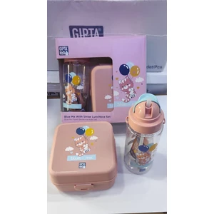 Blue-Me Tritan Pipetli Matara + Desenli Beslenme Kabı Seti-