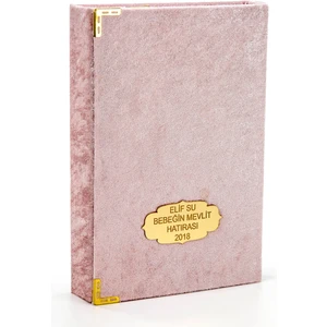 Kuranı Kerim - Kadife Kaplı - Isme Özel Plakalı - Sade Arapça - Orta Boy - Pembe - Kuranı Kerim (Ciltli)