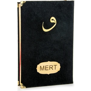 Isme Özel Kadife Kaplı Vavlı Orta Boy Mealli Kuran Siyah (Ciltli)