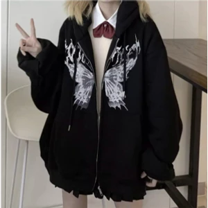 Touz Moda Touz Harajuku Butterfly Siyah () Fermuarlı Kapşonlu
