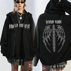 Touz Moda Touz Fermuarlı Siyah Tribal Gothic Wings () Kapşonlu