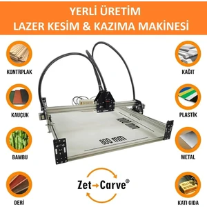 ZetCarve E-Sat M8 Model 10 WATT OPTİK GÜÇ 100X100 CM İşlem Alanlı Masaüstü Cnc Lazer Makinesi 2/3 Boyutlu Bilgisayar Destekli İmalat İçin