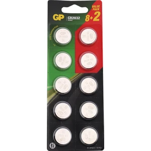 Gp Batteries CR2032 Boy Lityum Düğme Pil, 3 Volt, 10'lu Kart
