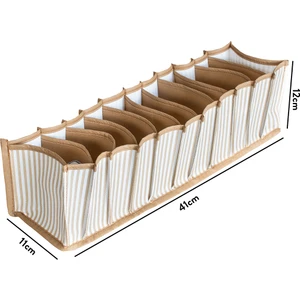 11 Gözlü Çekmece Içi Bej Çizgili Düzenleyici Organizer - Small 11 x 41 x 12 cm