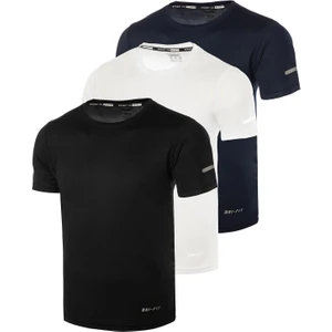 Ghassy Co. Erkek 3'lü Paket Dry Fit Siyah Lacivert Beyaz Atletik Nem Emici Günlük Tshirt