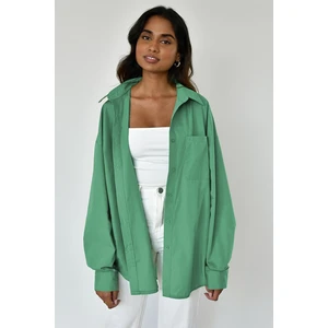 Çağla Yeşili Oversize Basic Cepli Poplin Gömlek MG1530
