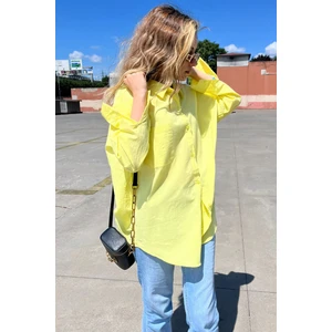 Sarı Oversize Basic Cepli Poplin Gömlek MG1530