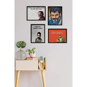 Ahmet Kaya Sözlü 4 Parça Çerçeve Görünümlü Set Tablo