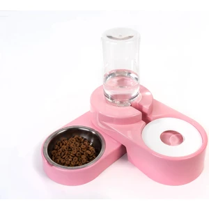 Köşeli Ayarlanabilir Hazneli Çelik Taslı Kedi-Köpek Mama ve Su Kabı Seti 1000ML Pembe