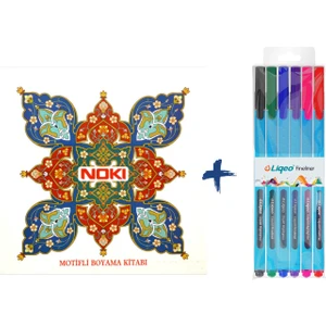 Motifli Boyama Kitabı ve 6 Lı Liqeo Fineliner Mandala Seti