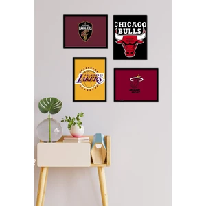 Basketbol Takımları 4 Parça Çerçeve Görünümlü Set Tablo