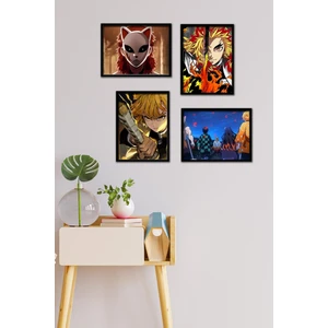Demon Slayer 4 Parça Çerçeve Görünümlü Set Tablo