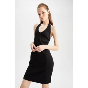 Coool Bodycon V Yaka Basic Siyah Kaşkorse Mini Elbise Y7479AZ22SM