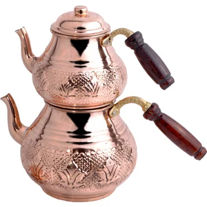 Home Mutfak Bakır Lale Motifli Büyük Boy Çaydanlık
