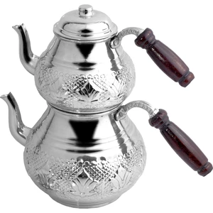 Home Mutfak Bakır Lale Motifli Beyaz Büyük Boy Çaydanlık