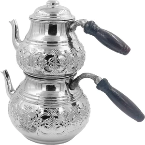 Home Mutfak Bakır Çiçek Motifli Beyaz Küçük Boy Çaydanlık
