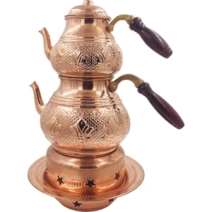 Home Mutfak Bakır Lale Motifli Büyük Boy Çaydanlık Seti