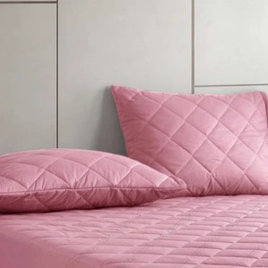 Pamukkale Renkli Alez Pembe %100 Pamuk Kapitone Yastık Koruyucu Alez