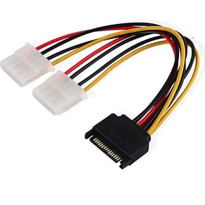Sata 15-Pin Erkek - Çift 4-Pin Molex Dişi Güç Y Splitter Kablo Sata To Molex Çevirici