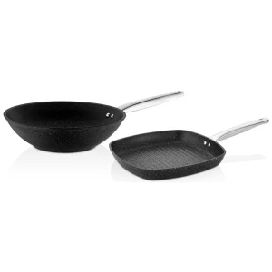 Black Tava Seti 28 cm Wok Tava & 28X28 Kare Tava