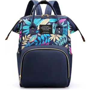 Lovehome Büyük Kapasiteli Yaprak Desenli Çok Fonksiyonlu Anne Bebek Sırt Çantası - Koyu Mavi (Yurt Dışından)